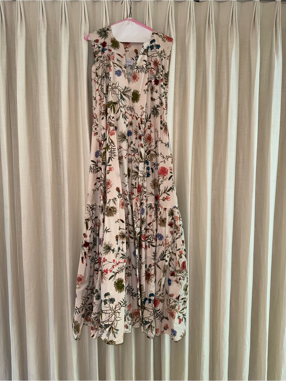 Mi Golondrina Floral Maxi Dress in Cream and Green
